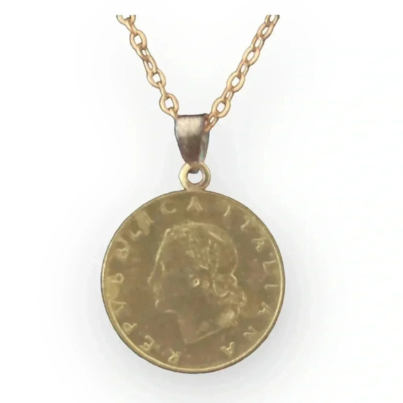 Genuine Vintage Italy coin pendant gold layered necklace - Picture 3 of 4